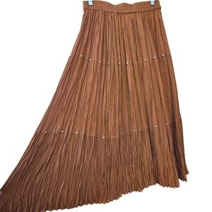Vintage Western Broomstick Maxi Skirt Ranch Tiered Elastic Waist Rivets
